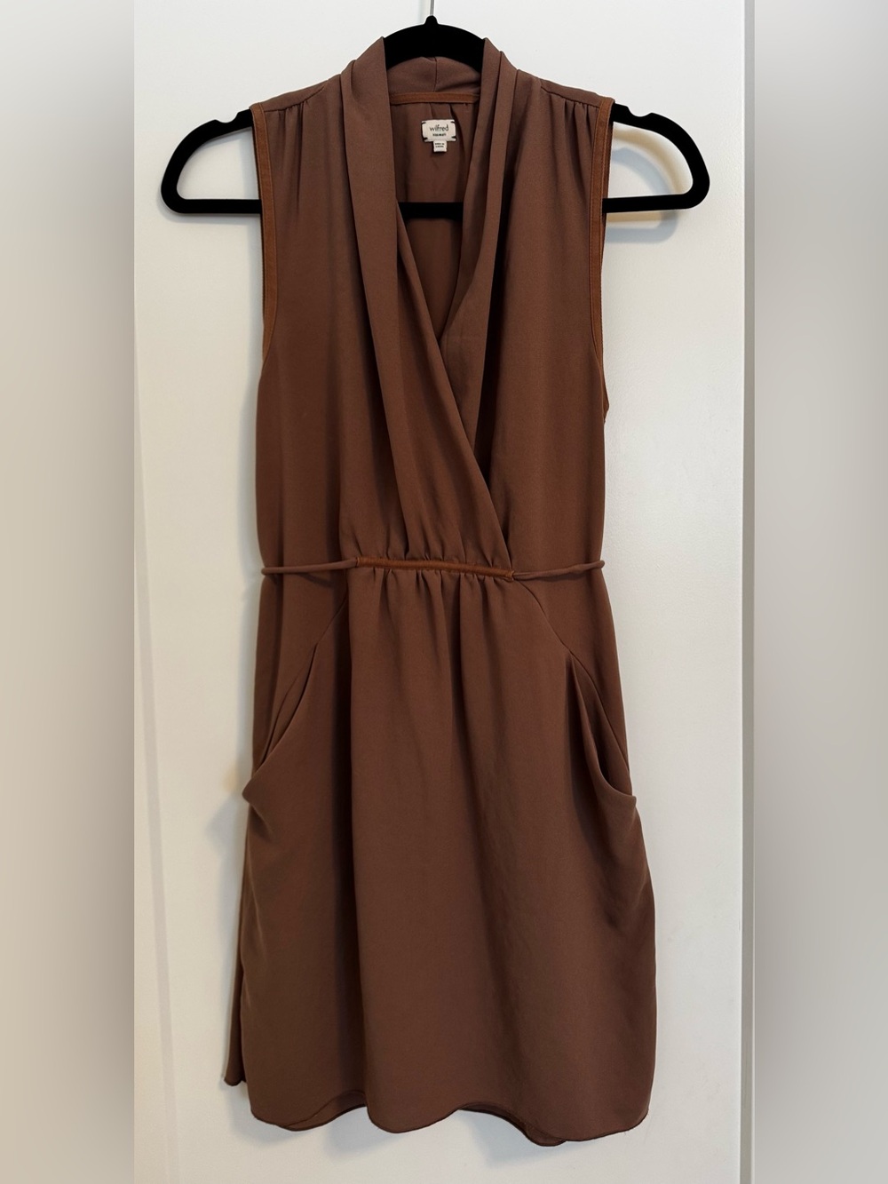 Wilfred Sleeveless Brown Wrap Front Dress
